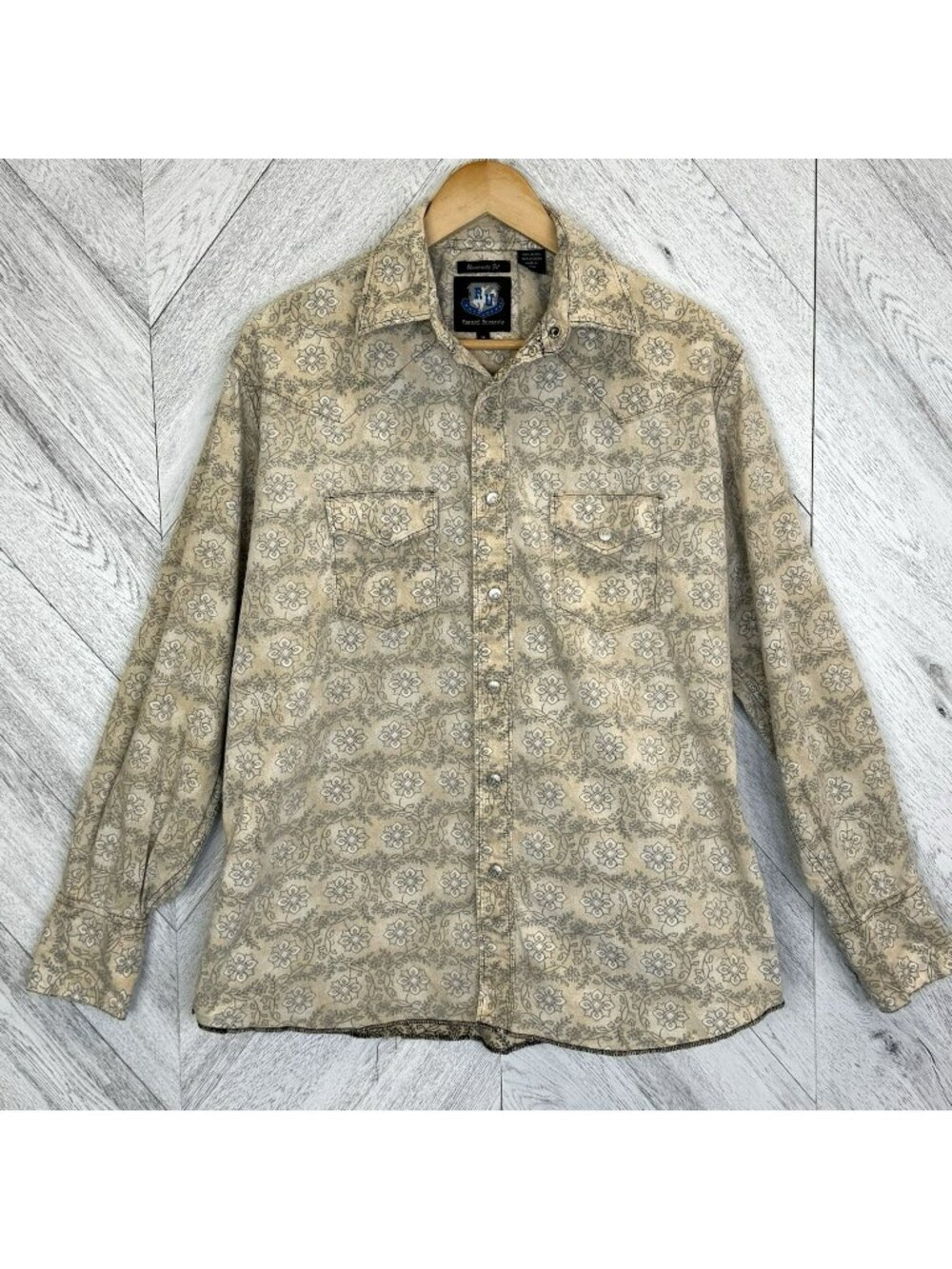 Resistol Western Pearl Snap Shirt Mens Size Medium University Fit Floral Beige